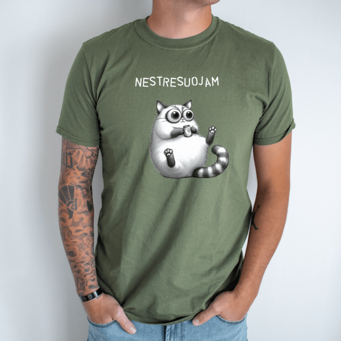 Unisex marškinėliai su spauda „Atsipalaidavęs katinas“ - Image 2