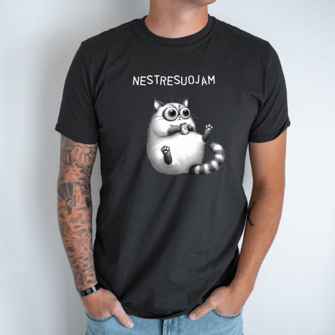 Unisex marškinėliai su spauda „Atsipalaidavęs katinas“ - Image 6