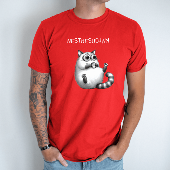 Unisex marškinėliai su spauda „Atsipalaidavęs katinas“ - Image 4