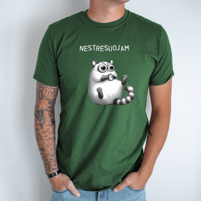 Unisex marškinėliai su spauda „Atsipalaidavęs katinas“ - Image 3
