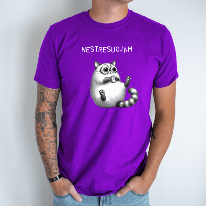 Unisex marškinėliai su spauda „Atsipalaidavęs katinas“ - Image 7
