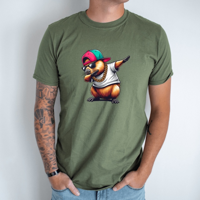 Unisex marškinėliai su spauda „Capybara Dab“ - Image 7