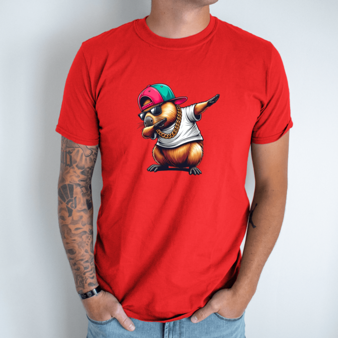 Unisex marškinėliai su spauda „Capybara Dab“ - Image 4