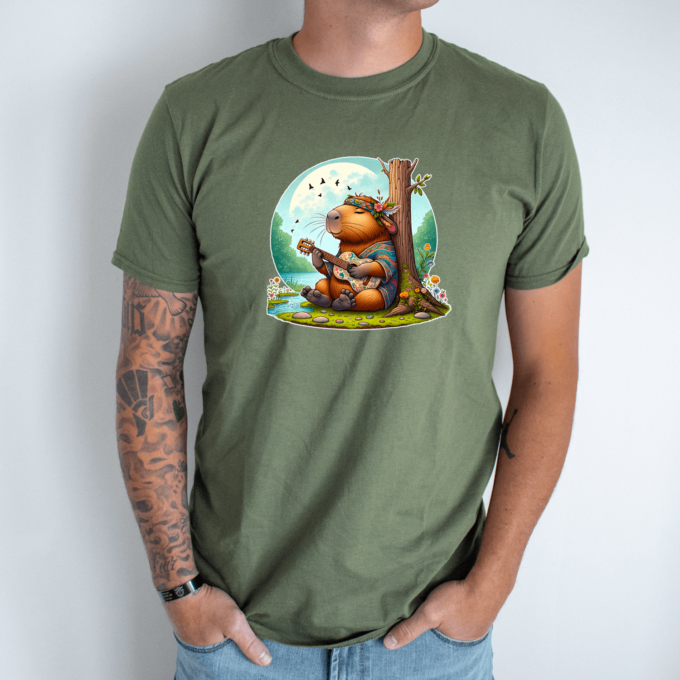 Unisex marškinėliai su spauda „Capybara Hippie“ - Image 13