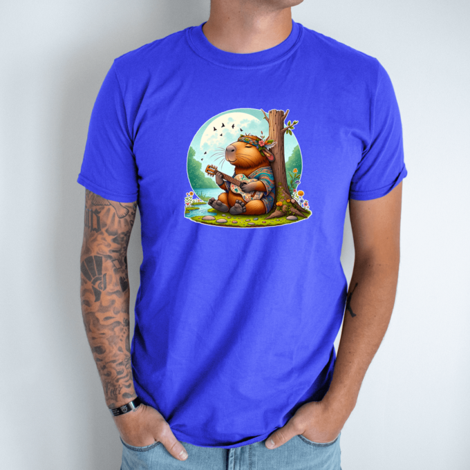 Unisex marškinėliai su spauda „Capybara Hippie“ - Image 6