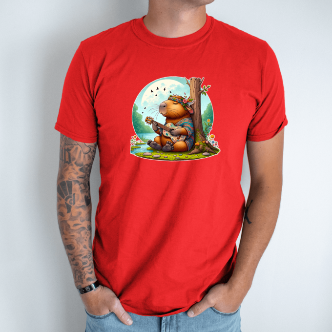 Unisex marškinėliai su spauda „Capybara Hippie“ - Image 5