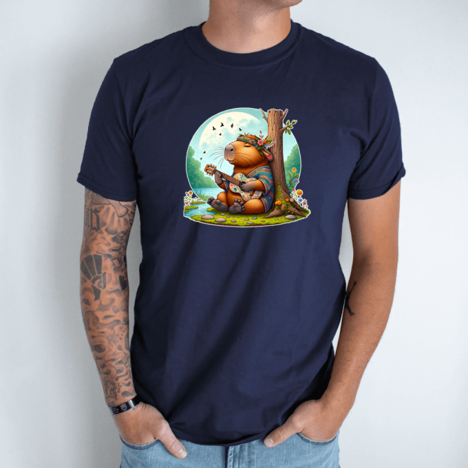 Unisex marškinėliai su spauda „Capybara Hippie“ - Image 2