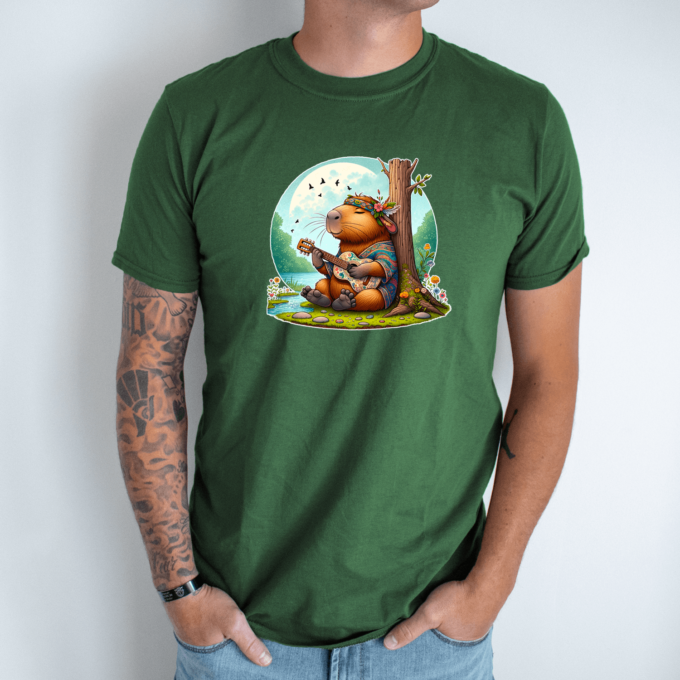 Unisex marškinėliai su spauda „Capybara Hippie“ - Image 4