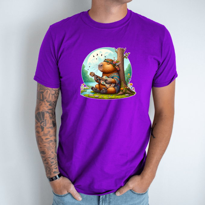 Unisex marškinėliai su spauda „Capybara Hippie“ - Image 3