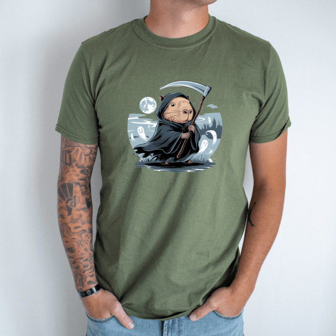 Unisex marškinėliai su spauda „Capybara Death“ - Image 7