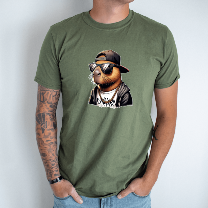 Unisex marškinėliai su spauda „Capybara reperis“ - Image 7