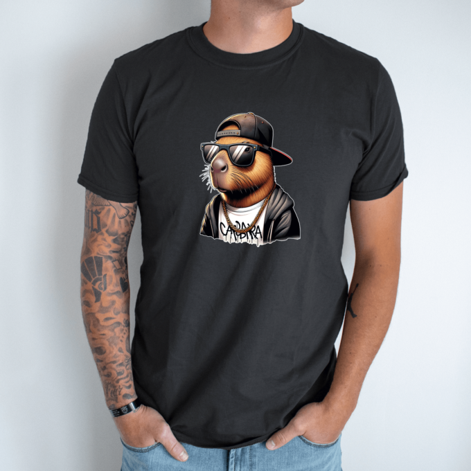 Unisex marškinėliai su spauda „Capybara reperis“ - Image 6