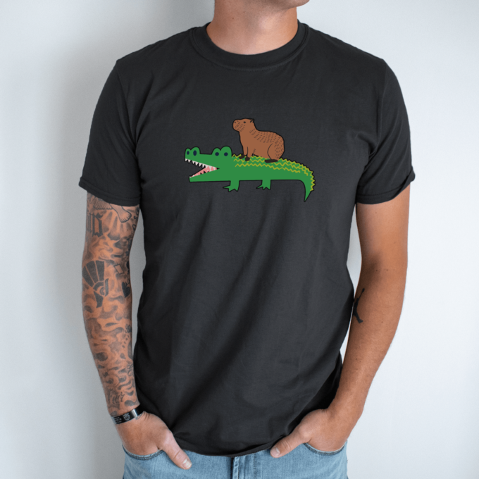 Unisex marškinėliai su spauda „Capybara valdovas“ - Image 3