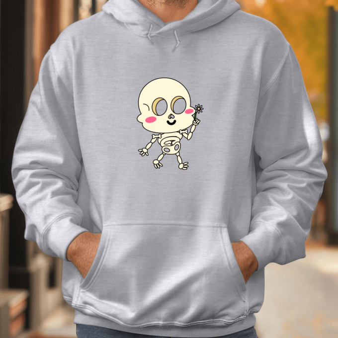 Unisex džemperis su spauda „Emo skeletas su gėlyte“ - Image 2