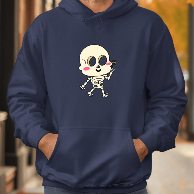 Unisex džemperis su spauda „Emo skeletas su gėlyte“