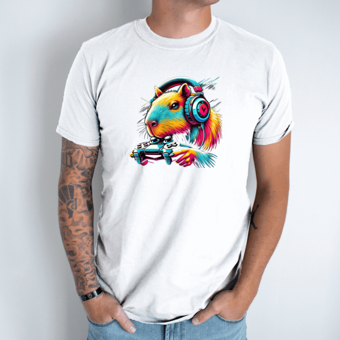 Unisex marškinėliai su spauda „Geimeris Capybara“ - Image 2