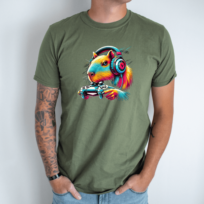 Unisex marškinėliai su spauda „Geimeris Capybara“ - Image 3