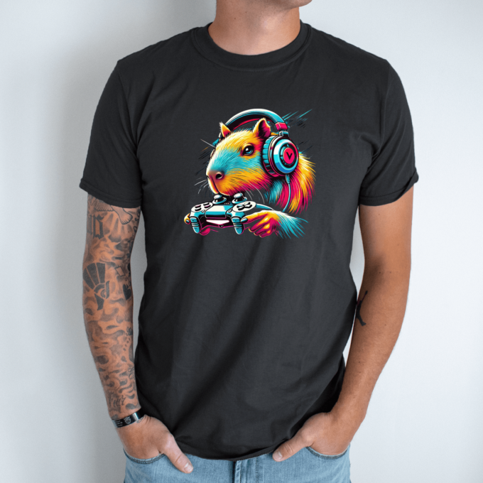 Unisex marškinėliai su spauda „Geimeris Capybara“