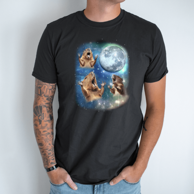 Unisex marškinėliai su spauda „Capybara mėnulis“ - Image 4