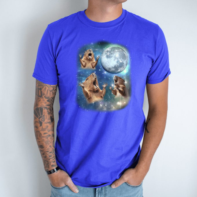 Unisex marškinėliai su spauda „Capybara mėnulis“ - Image 5