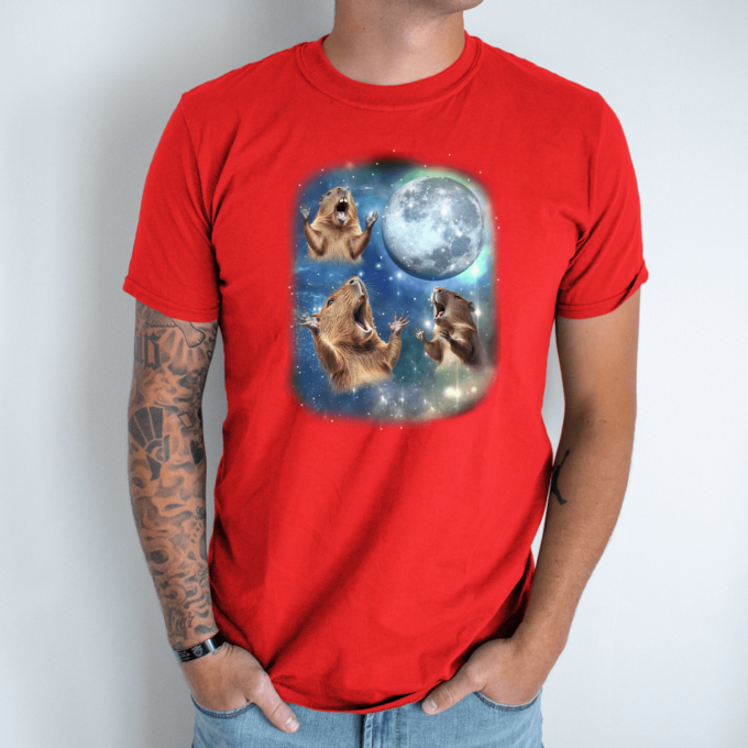 Unisex marškinėliai su spauda „Capybara mėnulis“ - Image 6
