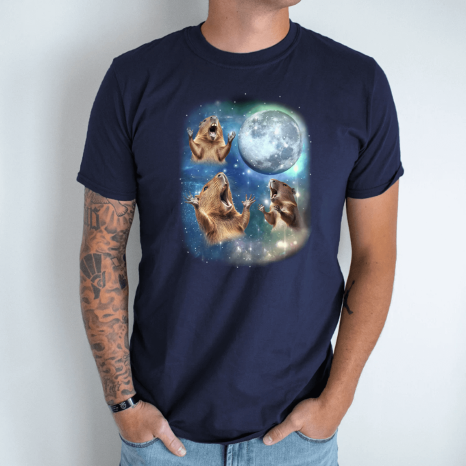 Unisex marškinėliai su spauda „Capybara mėnulis“