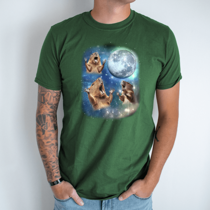 Unisex marškinėliai su spauda „Capybara mėnulis“ - Image 8
