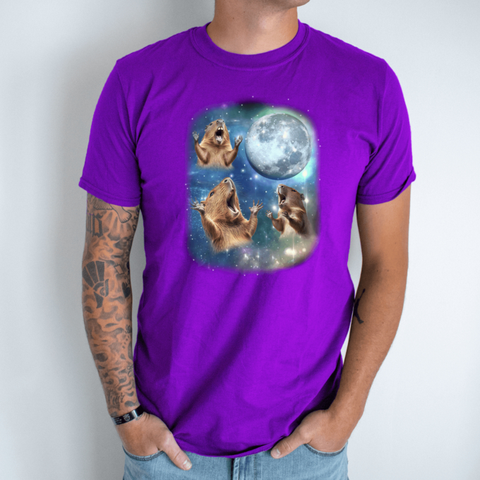 Unisex marškinėliai su spauda „Capybara mėnulis“ - Image 9