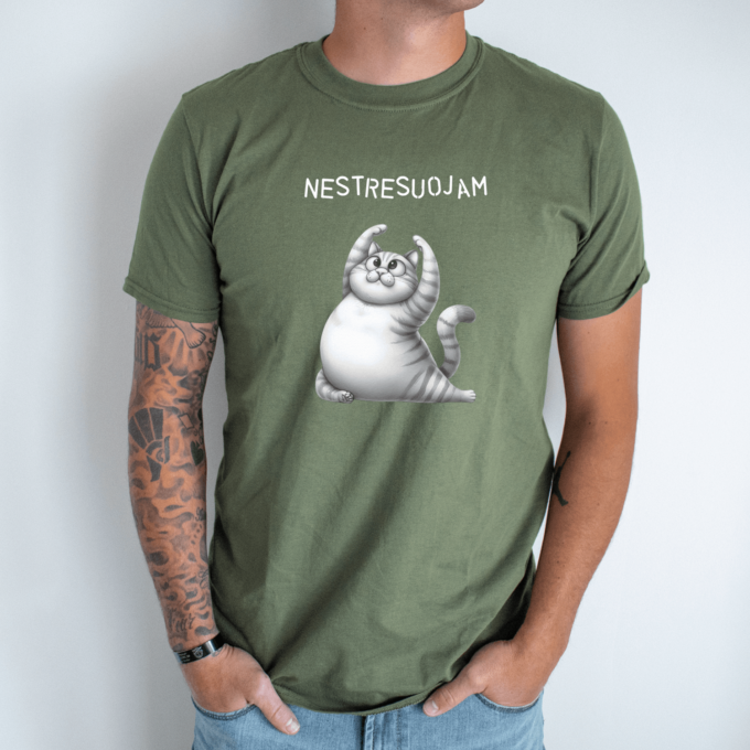 Unisex marškinėliai su spauda „Katinas mankštinasi“ - Image 5