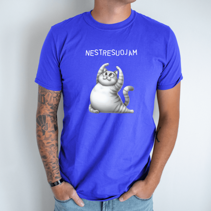 Unisex marškinėliai su spauda „Katinas mankštinasi“ - Image 4