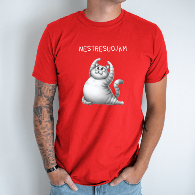 Unisex marškinėliai su spauda „Katinas mankštinasi“ - Image 3