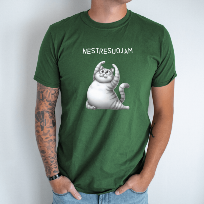 Unisex marškinėliai su spauda „Katinas mankštinasi“ - Image 2