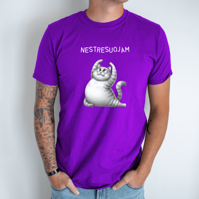 Unisex marškinėliai su spauda „Katinas mankštinasi“ - Image 7