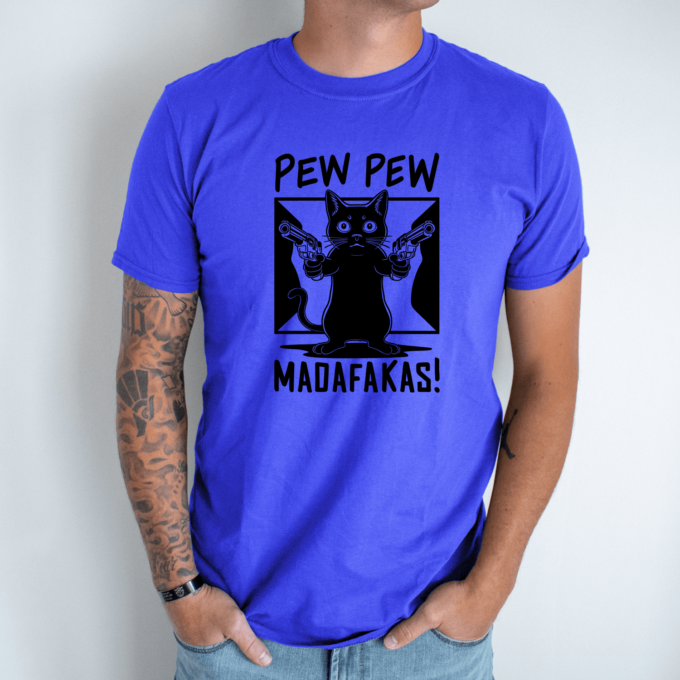 Unisex marškinėliai su spauda „Pew pew katinėlis“ - Image 3