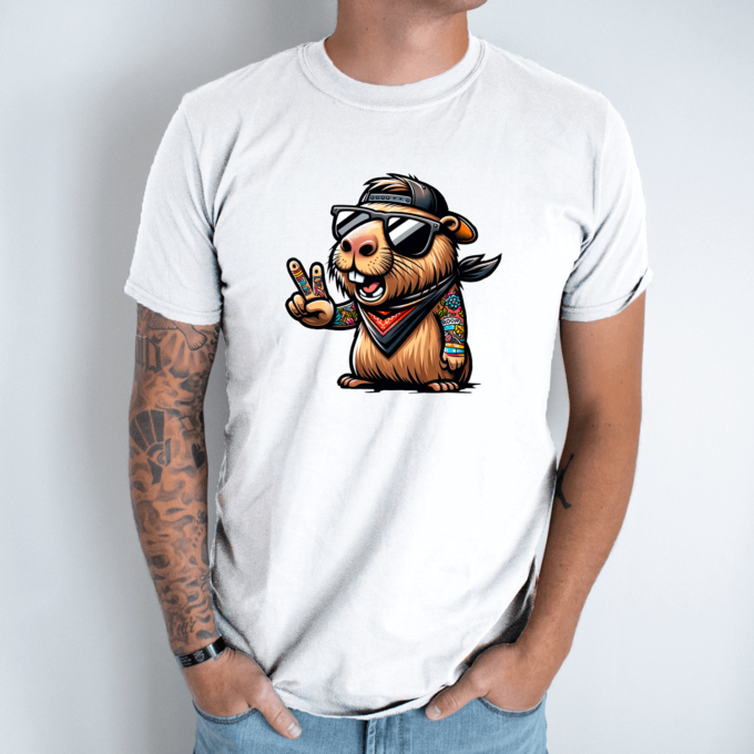 Unisex marškinėliai su spauda „Capybara cool“ - Image 2