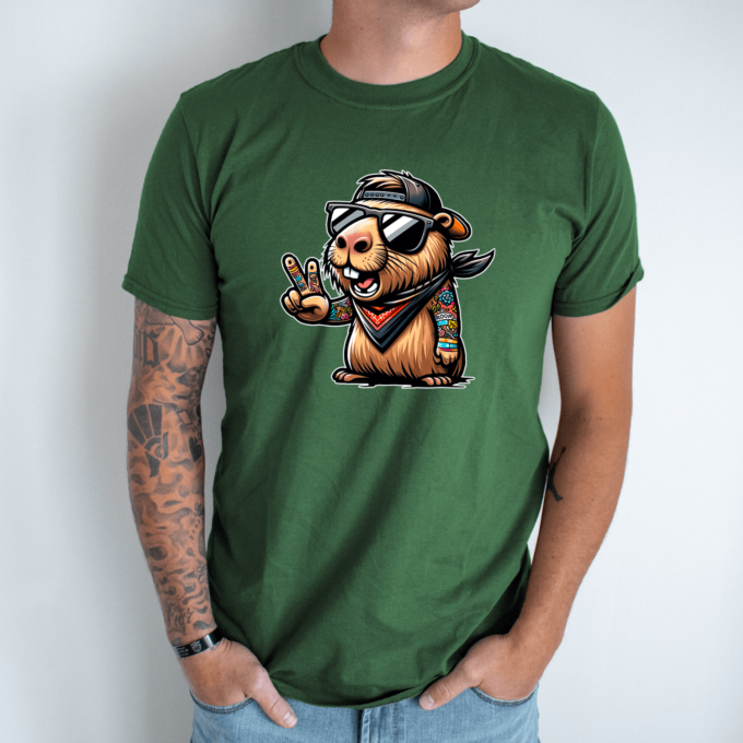 Unisex marškinėliai su spauda „Capybara cool“ - Image 3