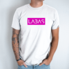 Unisex marškinėliai su spauda „Rožinis užrašas LABAS“ - Image 4