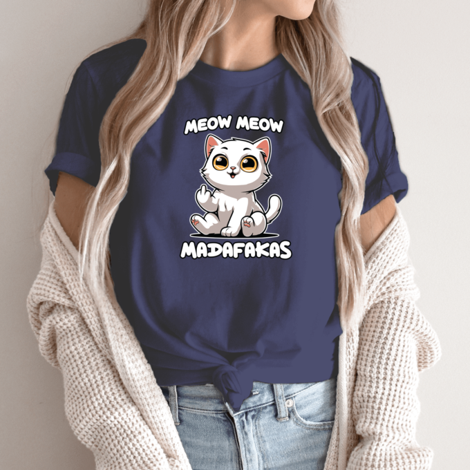 Unisex marškinėliai su spauda „Meow Meow Madafakas“ - Image 9