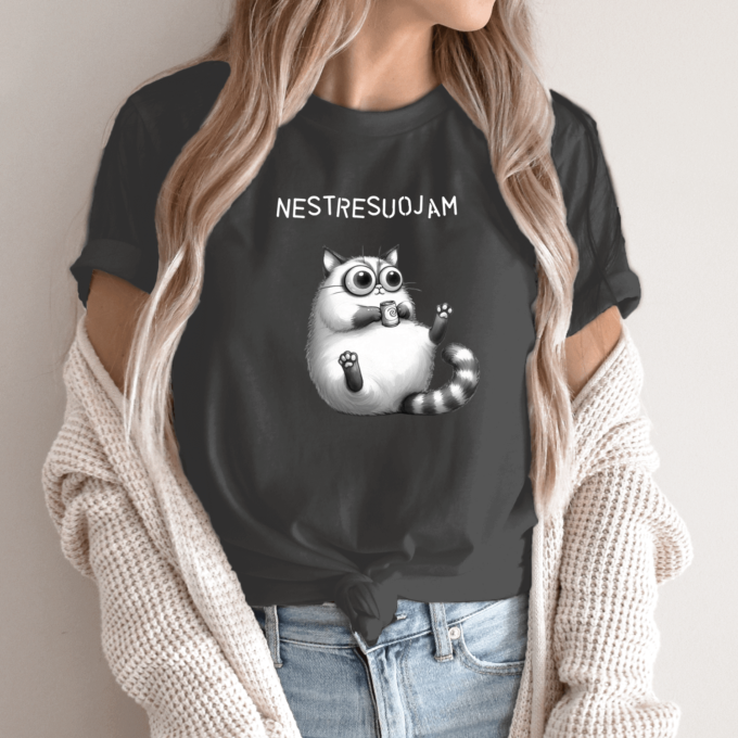 Unisex marškinėliai su spauda „Atsipalaidavęs katinas“ - Image 11