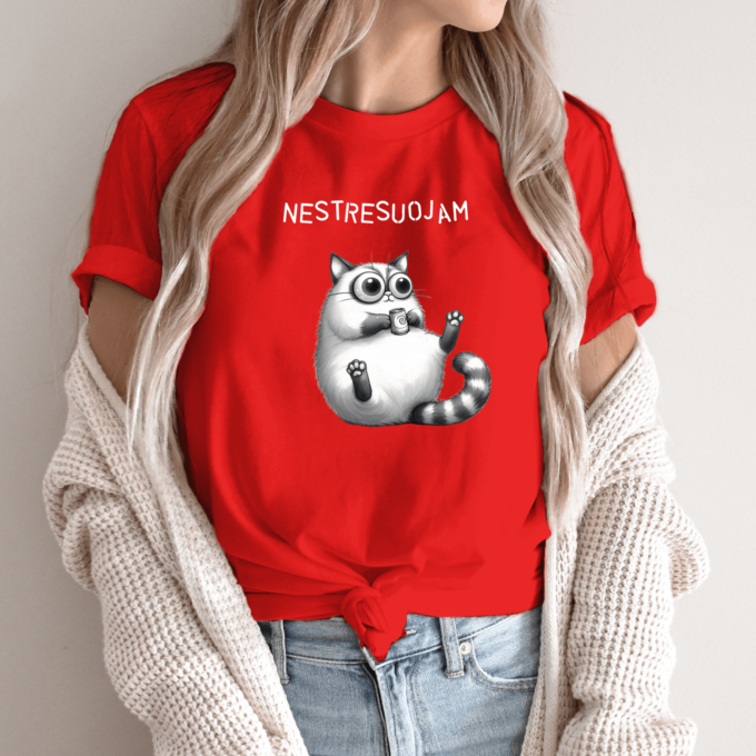 Unisex marškinėliai su spauda „Atsipalaidavęs katinas“ - Image 10
