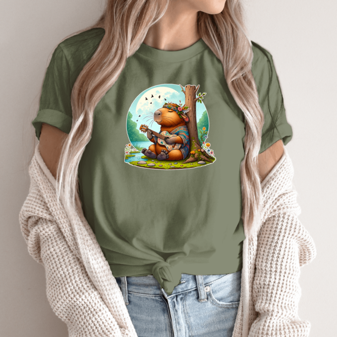 Unisex marškinėliai su spauda „Capybara Hippie“ - Image 11