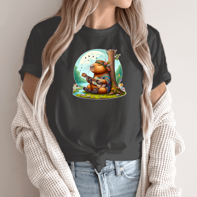 Unisex marškinėliai su spauda „Capybara Hippie“ - Image 10