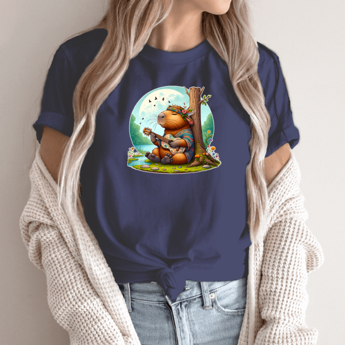 Unisex marškinėliai su spauda „Capybara Hippie“ - Image 8