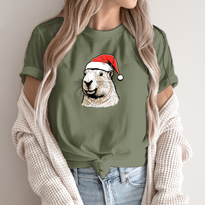Unisex marškinėliai su spauda „Capybara su kalėdine kepure“ - Image 13