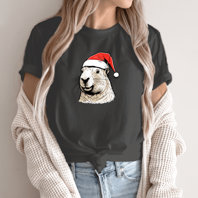 Unisex marškinėliai su spauda „Capybara su kalėdine kepure“ - Image 12