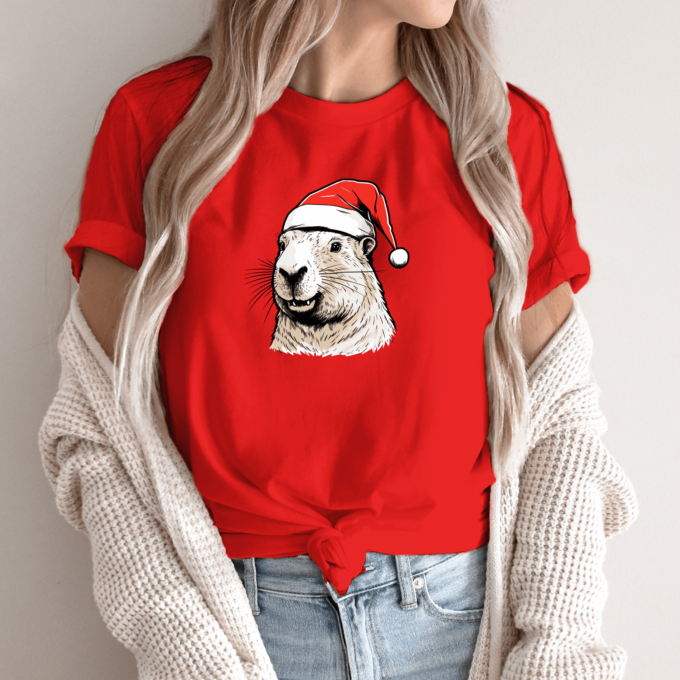 Unisex marškinėliai su spauda „Capybara su kalėdine kepure“ - Image 11