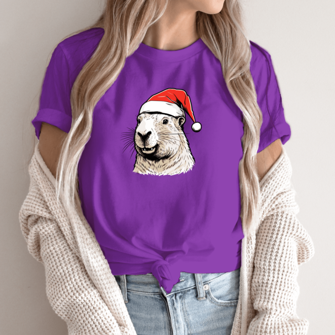 Unisex marškinėliai su spauda „Capybara su kalėdine kepure“ - Image 10