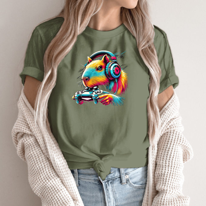 Unisex marškinėliai su spauda „Geimeris Capybara“ - Image 8