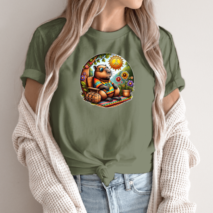 Unisex marškinėliai su spauda „Capybara hipis“ - Image 11