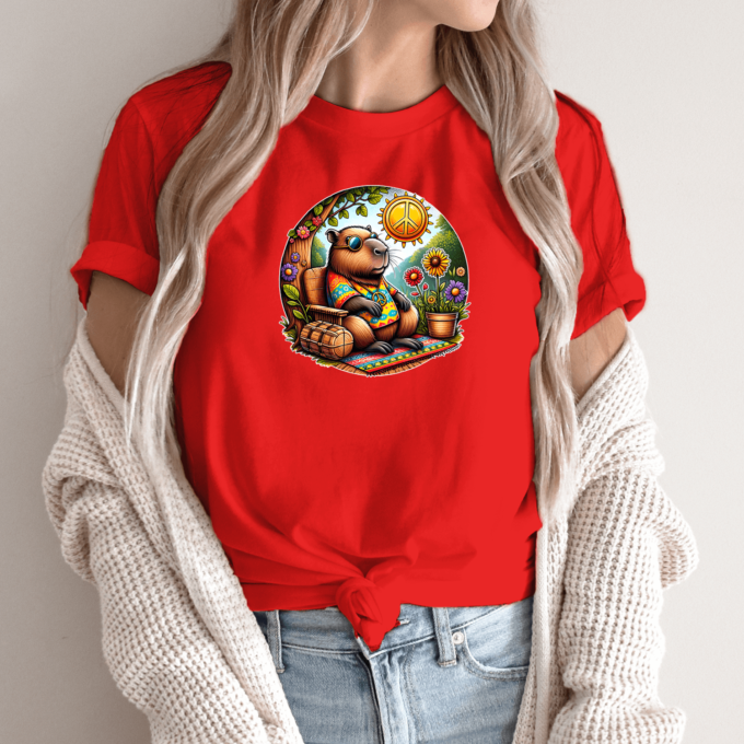 Unisex marškinėliai su spauda „Capybara hipis“ - Image 12